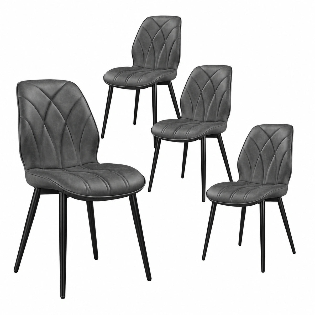 Chaise, en métal et similicuir, rembourré, coloris gris, 58,5 x 44 x 82 cm, pour la salle à manger ou la cuisine
