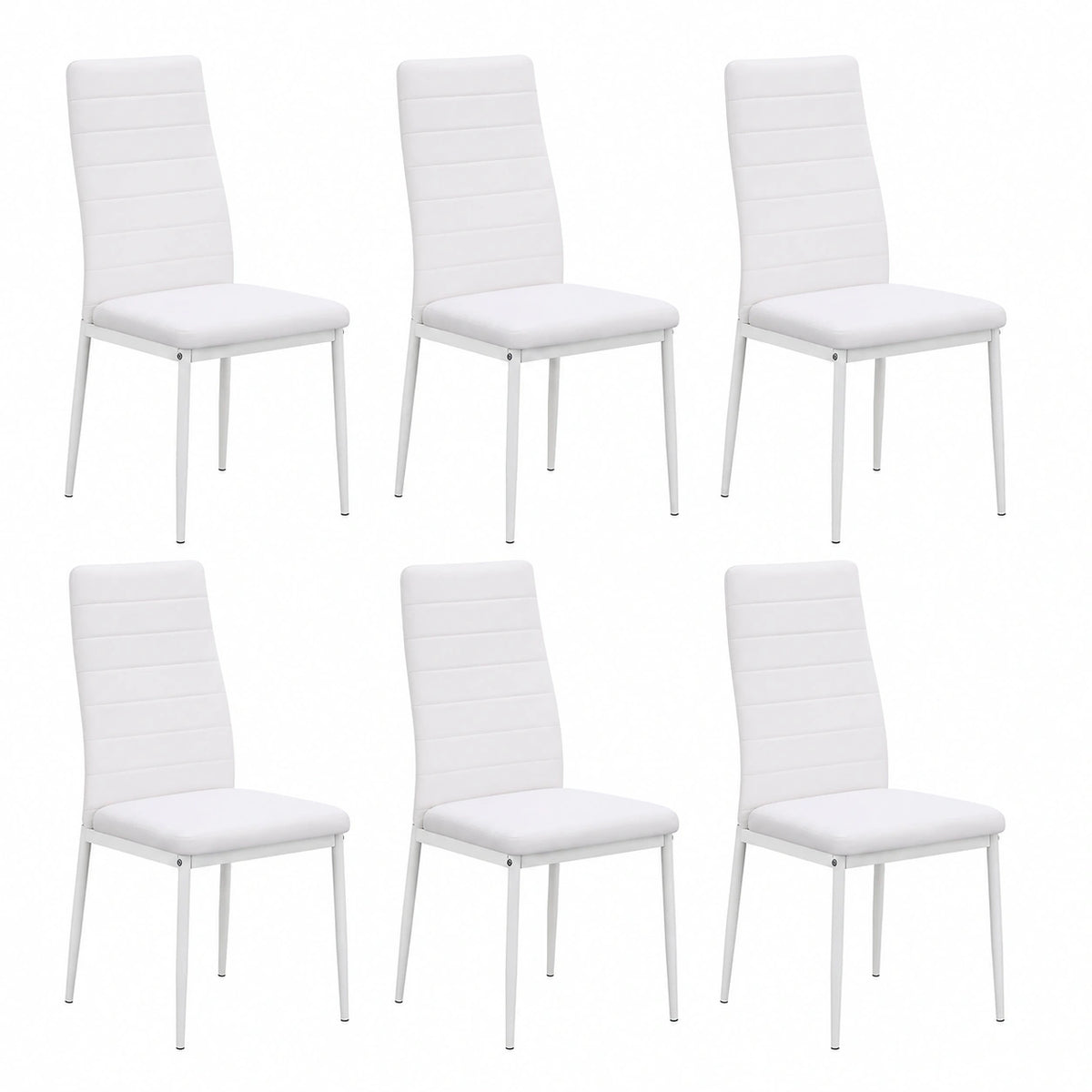 Chaise, 6 pièces, rembourré, en métal, coloris blanc, pour la salle à manger ou la cuisine
