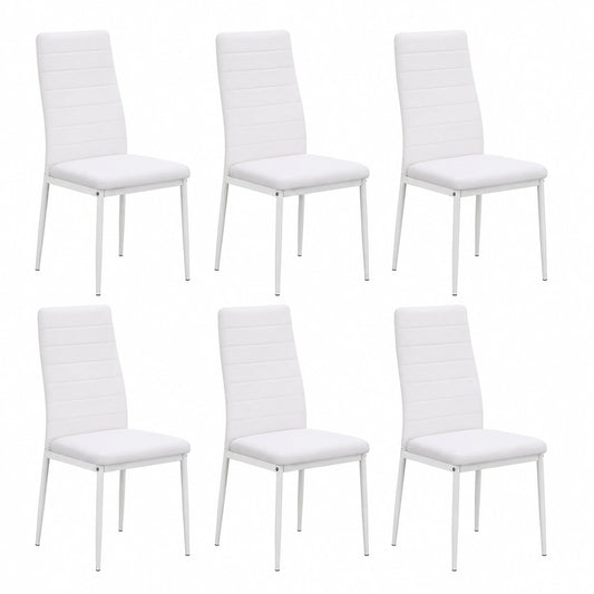 Chaise, 6 pièces, rembourré, en métal, coloris blanc, pour la salle à manger ou la cuisine