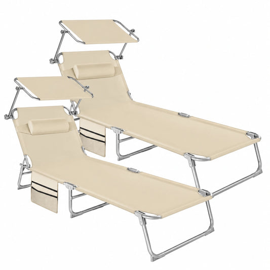 Chaise, pliable, réglable, coloris beige, 190 x 68 x 111 cm, pour la salle à manger ou la cuisine
