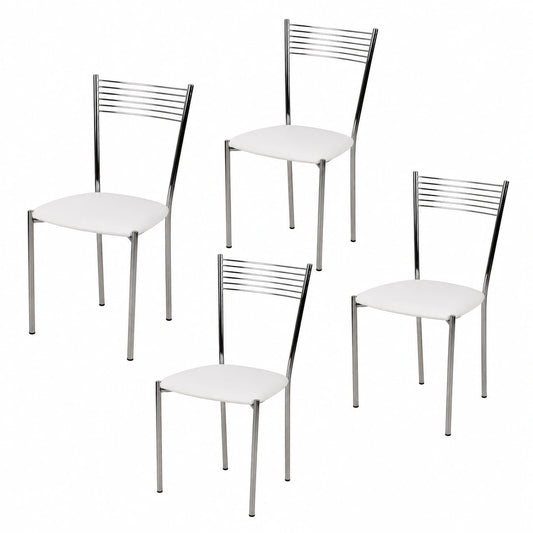 Chaise, rembourré, en acier et cuir, coloris blanc, pour la salle à manger ou la cuisine