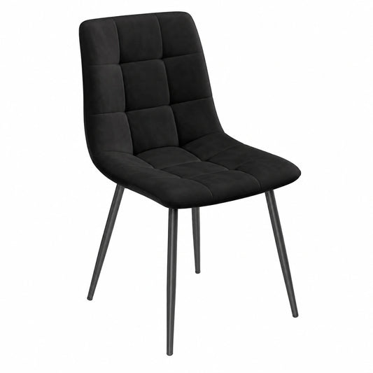 Chaise, rembourré, en métal et velours, coloris noir, pour la salle à manger ou la cuisine