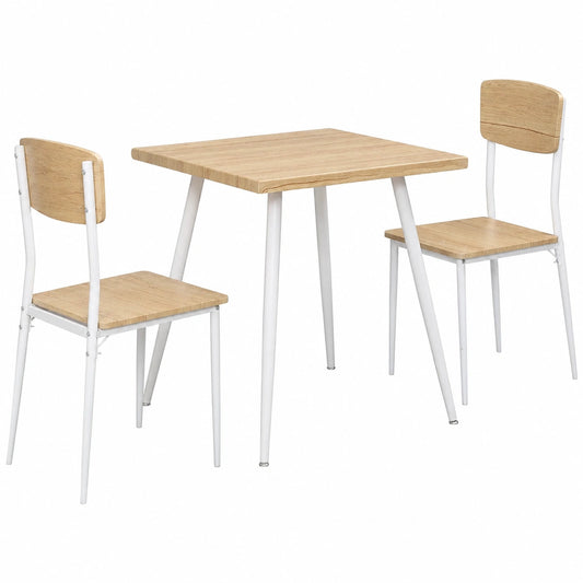 Table à manger, 3 pièces, coloris blanc et naturel, pour la salle à manger