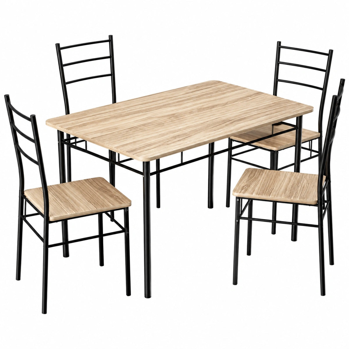 Table, avec 4 chaises, en chêne et panneaux de bois, 5 pièces, pour les espaces de vie