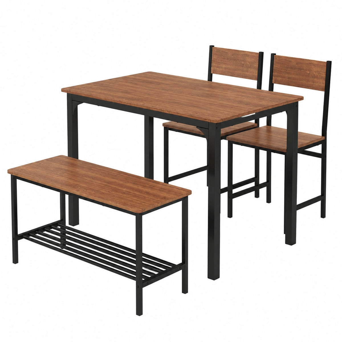 Table à manger, en métal, 4 places, coloris brun, pour la salle à manger