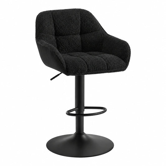 Chaise, en velours côtelé, pivotant, réglable, rembourré, coloris noir, pour la salle à manger ou la cuisine