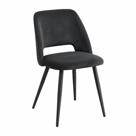 Chaise, en velours côtelé, rembourré, coloris noir, pour la salle à manger ou la cuisine