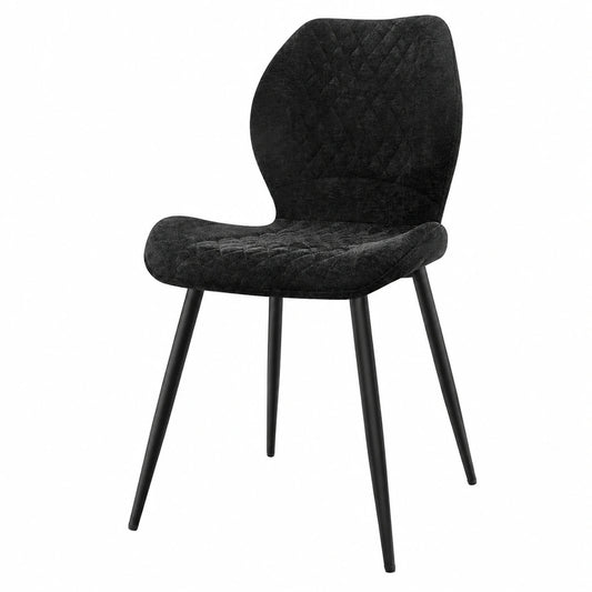 Chaise, en métal et lin, coloris noir, pour la salle à manger ou la cuisine