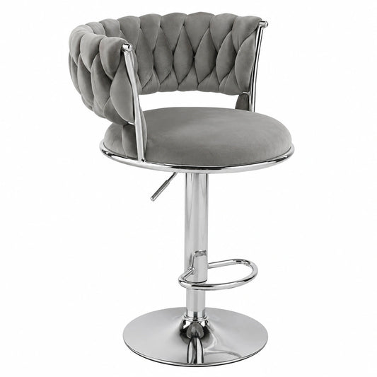 Tabouret, en velours, coloris gris, pour la cuisine ou l’espace repas