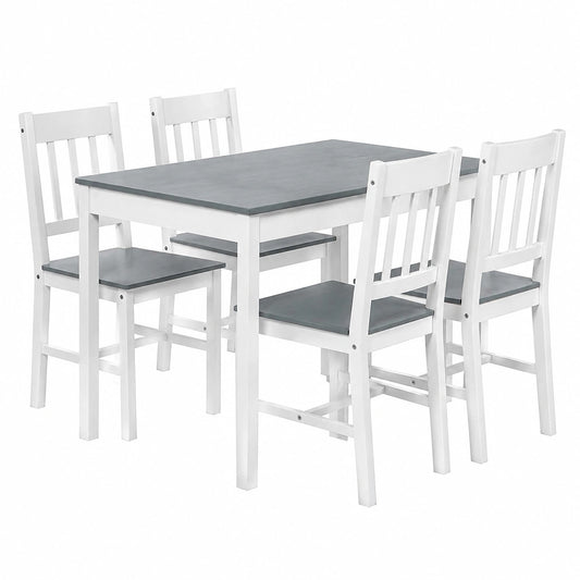 Table à manger, avec 4 chaises, coloris blanc et gris, pour la salle à manger