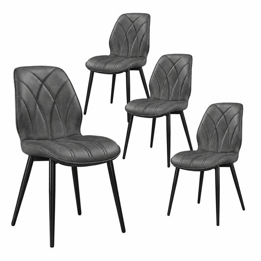 Chaise, en métal et similicuir, rembourré, coloris gris, 58,5 x 44 x 82 cm, pour la salle à manger ou la cuisine