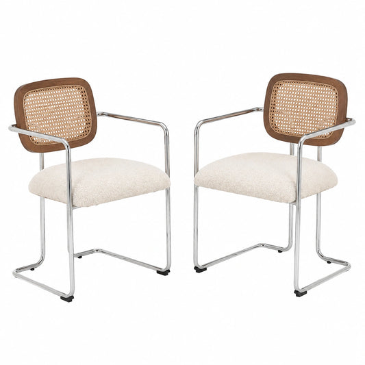 Chaise, en métal et résine tressée, coloris blanc, pour la salle à manger ou la cuisine